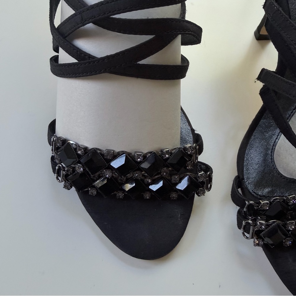 Black Strappy Heeled Sandals with Chain Detail - Picture 5 of 13